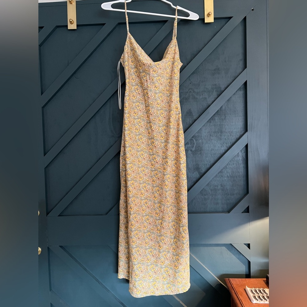 Satin Floral Pale Yellow Slip Dress